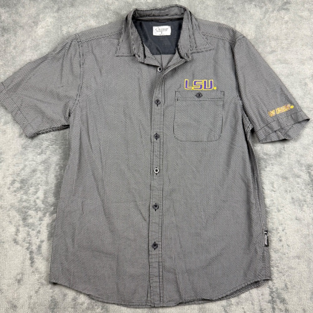 Chiliwear LSU Tigers Mens Small Black White Check Embroidered Button Down Shirt